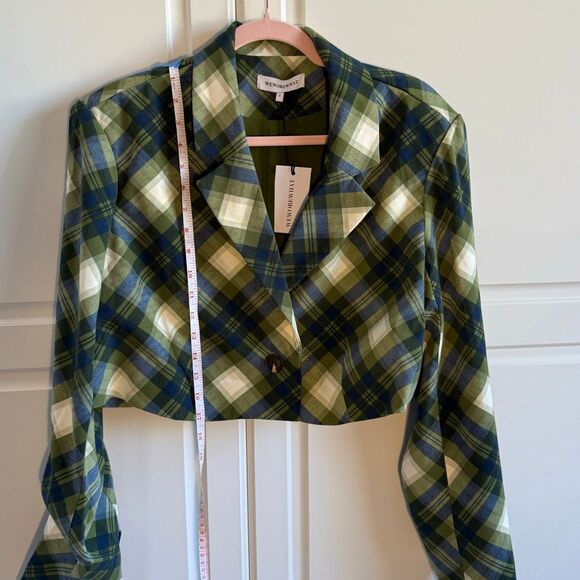 NWT WeWoreWhat Cropped Blazer in vintage plaid Green multi.  Size S - Picture 9 of 10